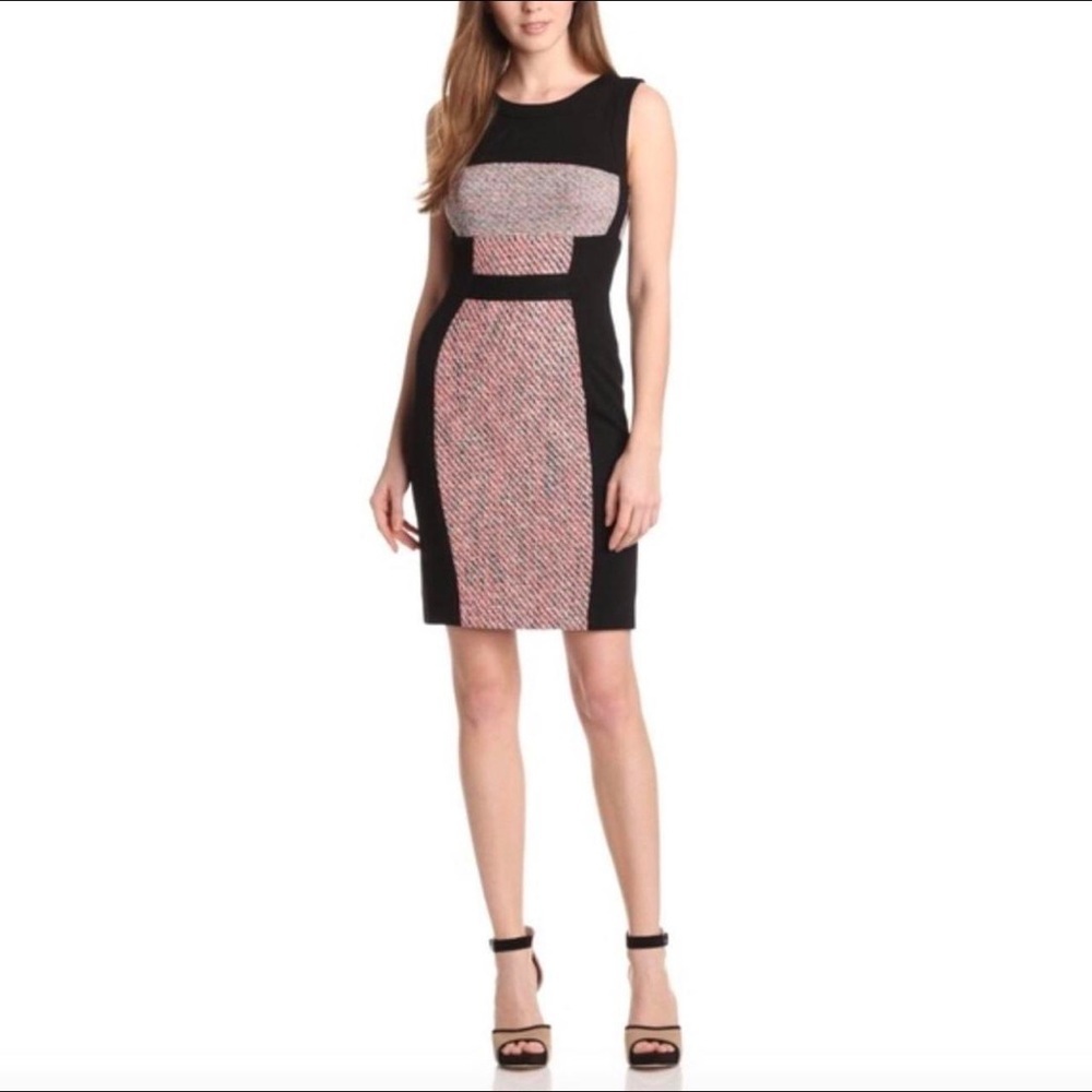 Anthropologie YOANA BARASCHI Colorblock Tweed Pencil Dress